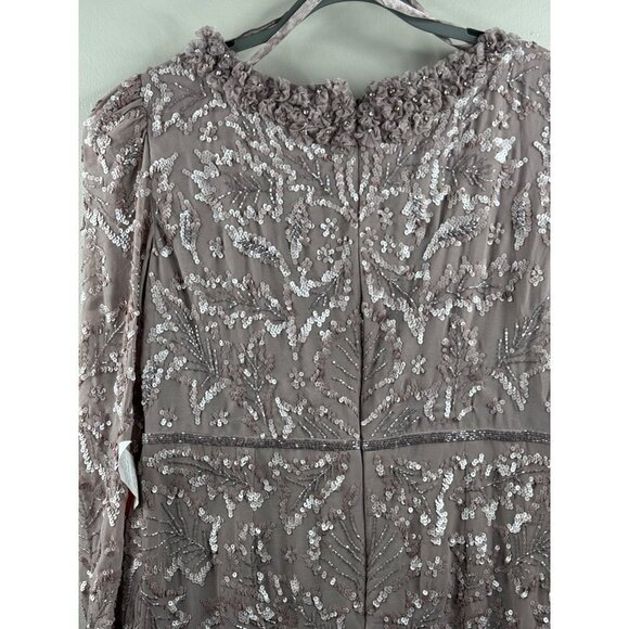 MAC DUGGAL 93595 Ruffle Neck Long Sleeve Sequin Midi Fitted Dress Mauve Size 14 - Picture 8 of 8